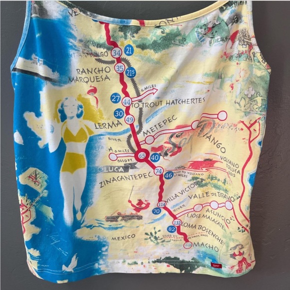 espirit 70s or y2k yellow and blue map print tank top. - Picture 4 of 4